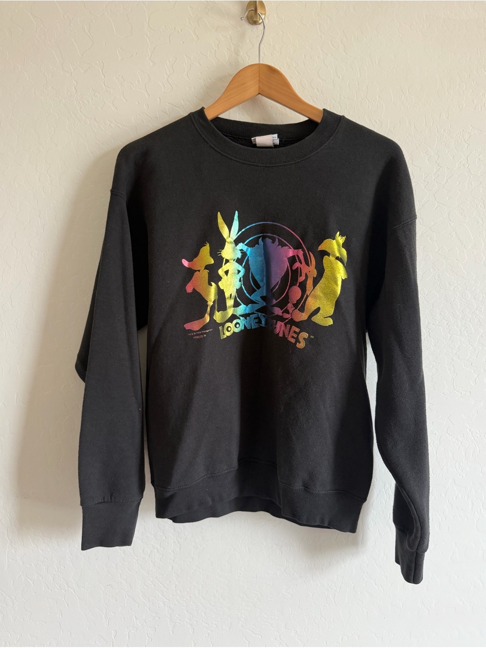 VTG 1996 Looney Tunes Rainbow Gradient Silhouette Graphic Sweatshirt Freeze BlK
